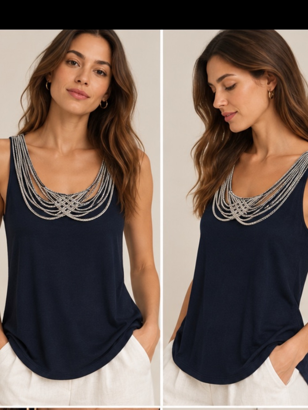 Anthropologie LeifNotes Navy Braided Cord Necklace Tank Top